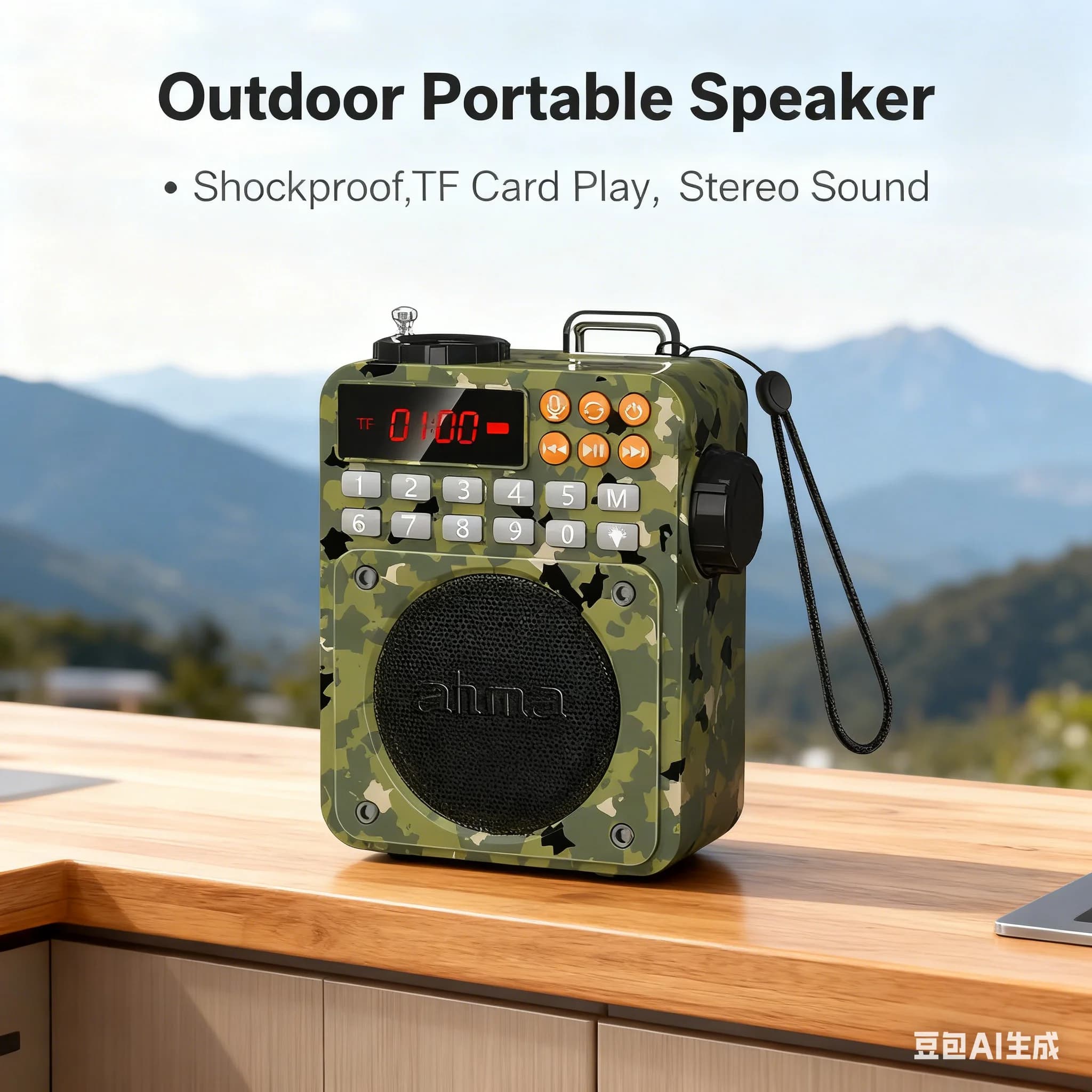 Altoparlante Bluetooth portatile da esterno V5.3 Audio basso con torcia di emergenza a LED Scheda TF Radio FM Mini audio tascabile per l'escursionismo