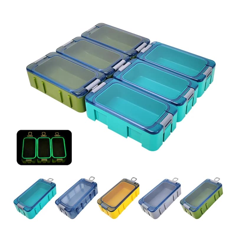 15 mini scatole per attrezzatura da pesca con design luminoso e impermeabile, sono scatole portaoggetti per ami da pesca e esche artificiali