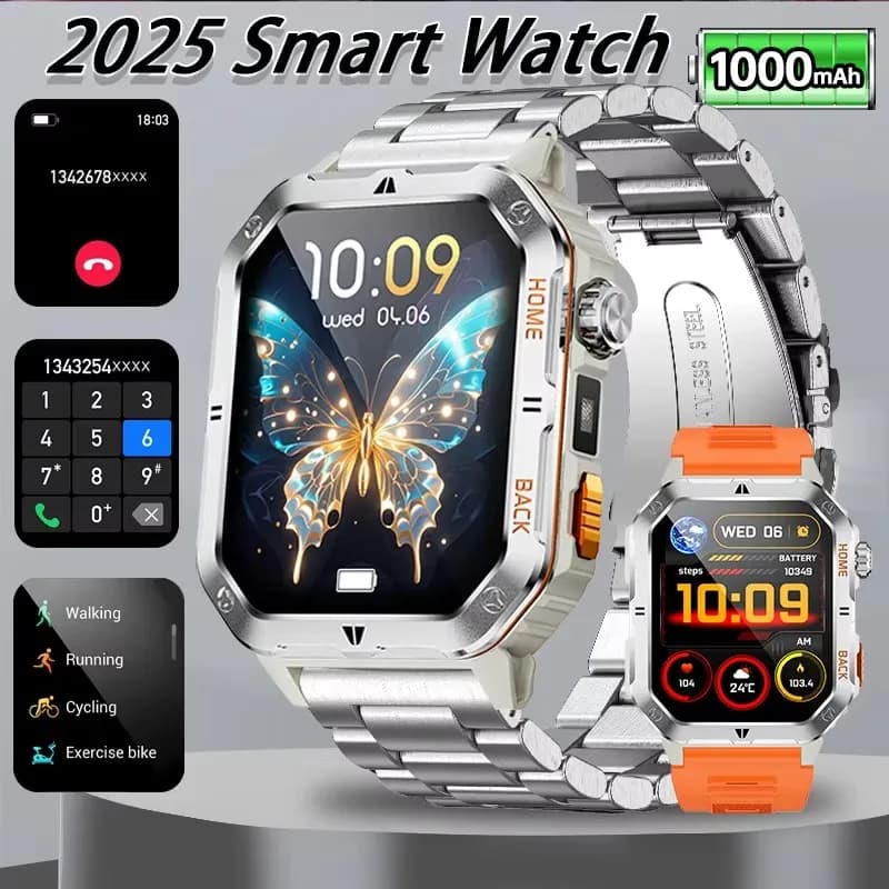 Smart Watch Schermo da 2.01 pollici Chiamata Bluetooth 1000mAh Assistente vocale Orologio Sport Fitness 3ATM Smartwatch impermeabile per uomo 2025