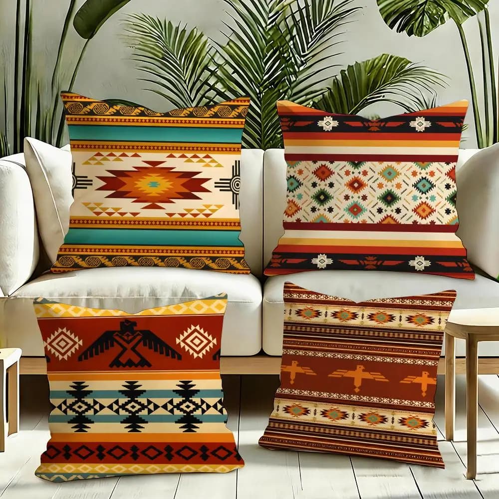 LAMOSPY Southwestern Cushion Cover Silky Short Plush Invisible Zipper Dustproof Sofa Pillow Case for Home Decor