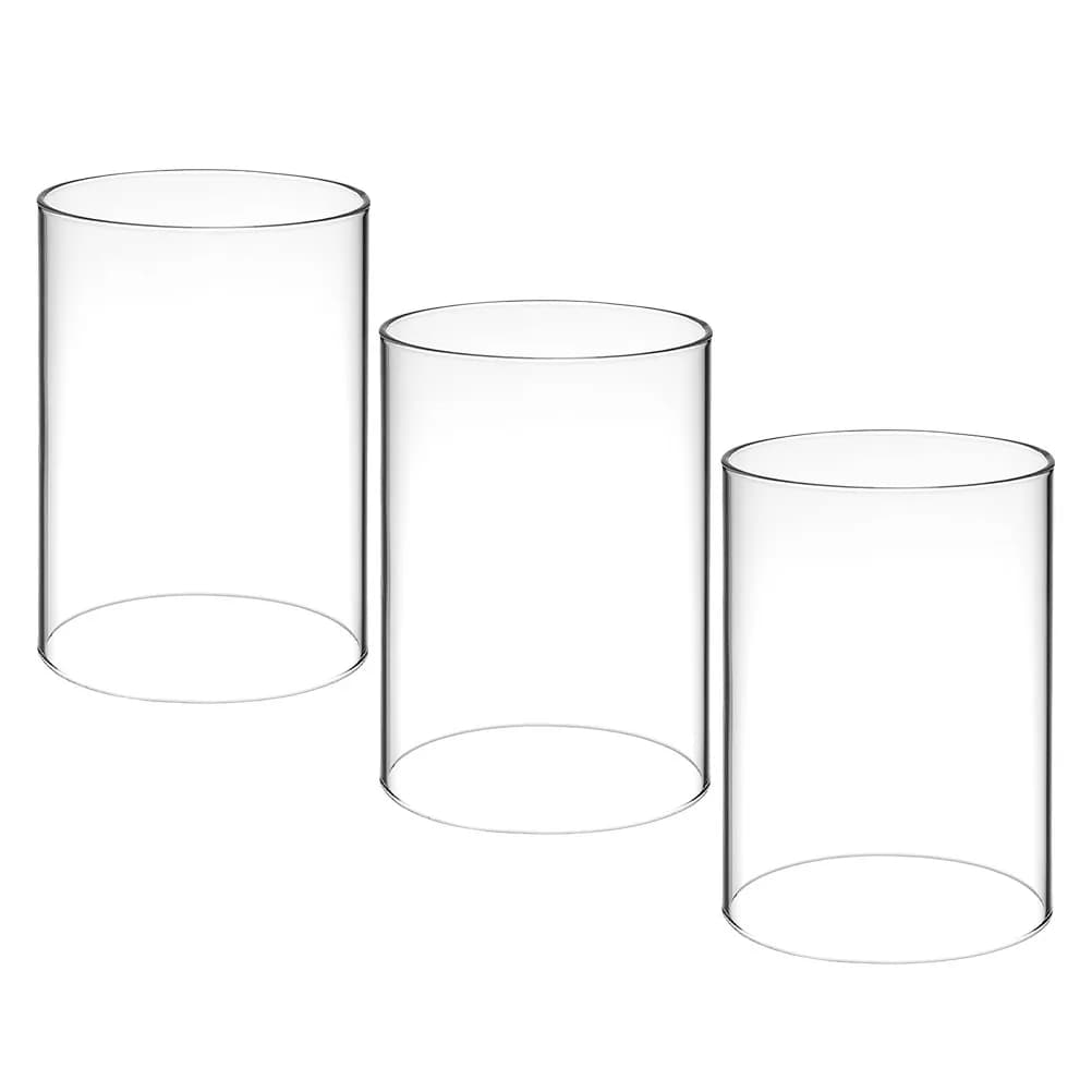 Set di 3 Coperture Cilindriche in Vetro Trasparente Antivento per Candele a Colonna, Votive e Tealight, Arredamento Moderno per la Casa