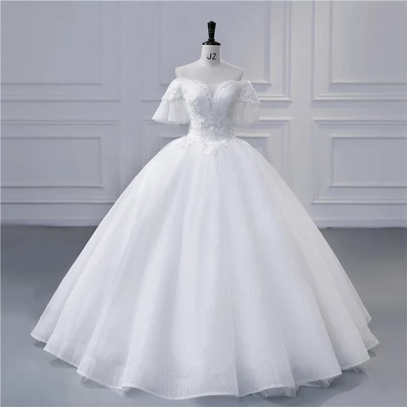Ashley Gloria abiti da sposa Shinny Voile Vestido De Noiva dolce abito da ballo con scollo a v abito da sposa in pizzo di lusso Robe De Mariee
