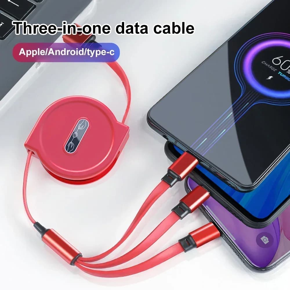 Nuova ricarica super veloce retrattile da 1 a 3 adatta per Android TYPE-C Cavo dati per telefono cellulare intrecciato Apple 3 in 1