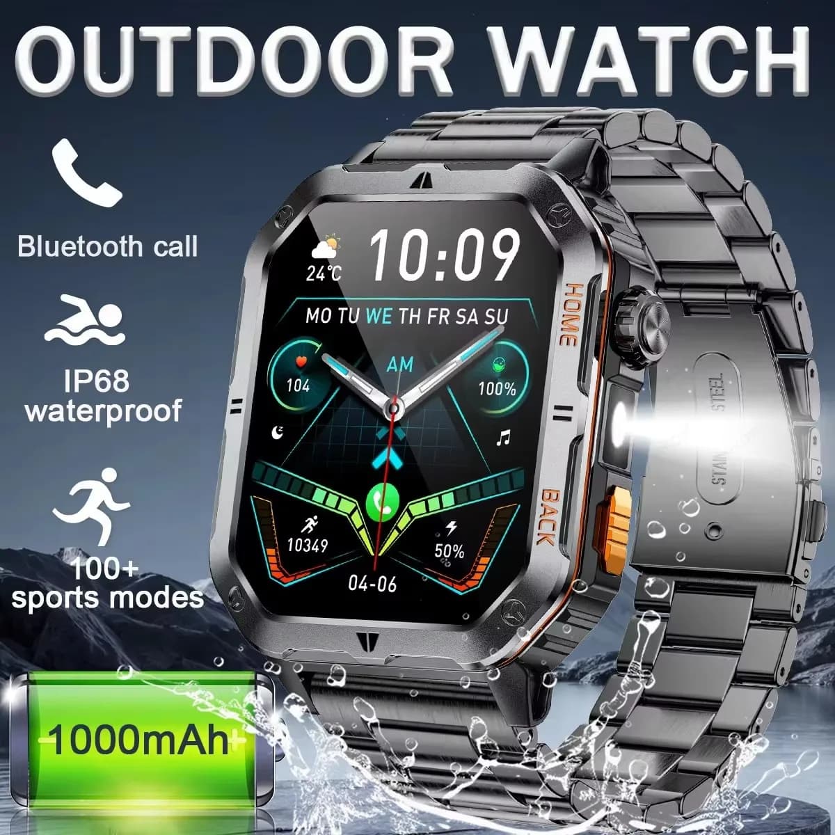 2025 Robusto Militare 1000mAh Men's Watch Smart Watch Outdoor Watch 2.01 "HD Touch Screen Voice Bluetooth Call Smartwatch NEW