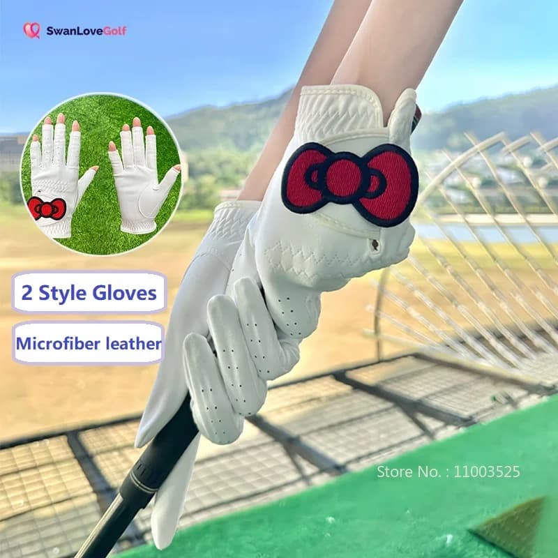 SG 1 paio di nuovi guanti da golf da donna in morbida pelle traspirante da indossare a mano guanti da golf con dita aperte bowknot eleganti forniture per golfisti