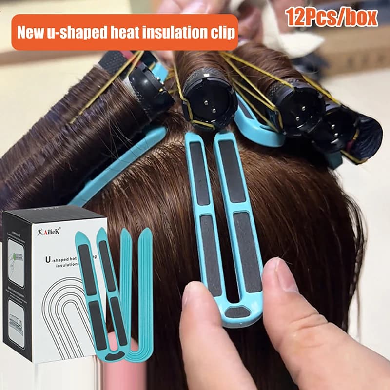 12pcs U-shape Hair Perm Insulation Clips Multipurpose Strong Hold Heat Resistance Hair Volume Clips For Salon Home Styling Tools