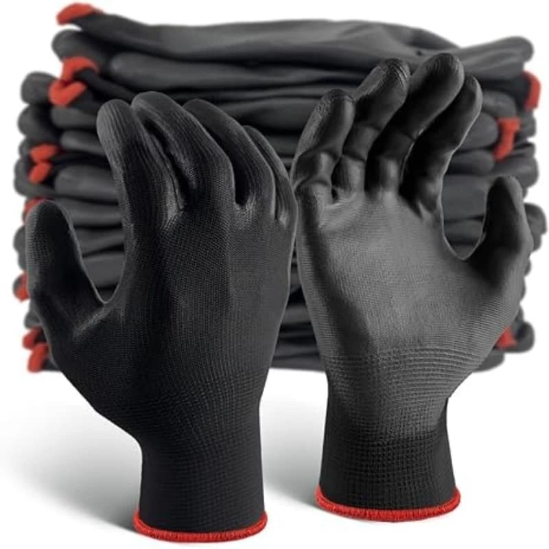 6/12/18PCS Black PU Coating Gloves Multi-scenario PU Nylon Non-slip Gloves Durable Gardening Machines Automotive Repair