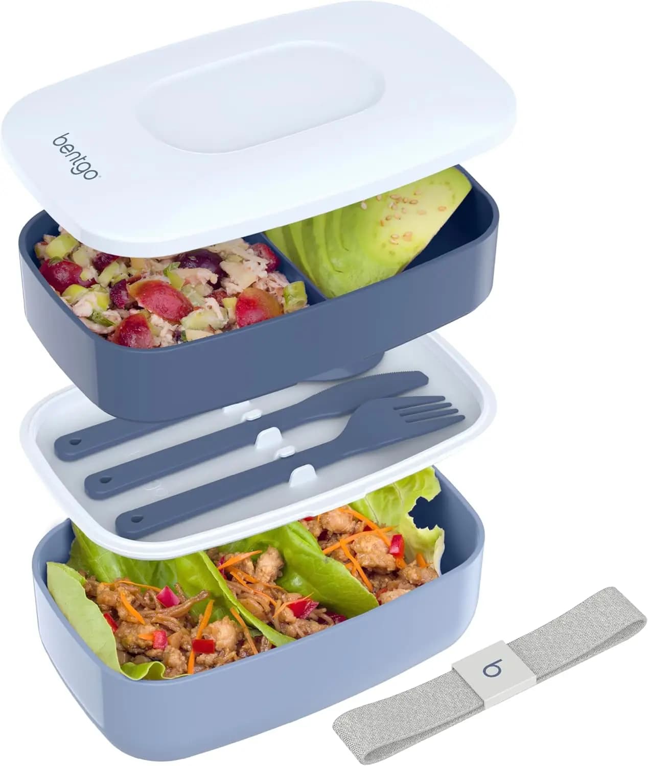 Contenitore per Pranzo Bento a 3 Scomparti con Utensili, Contenitore Impilabile Senza BPA per Preparazione Pasti, Lavoro, Viaggi