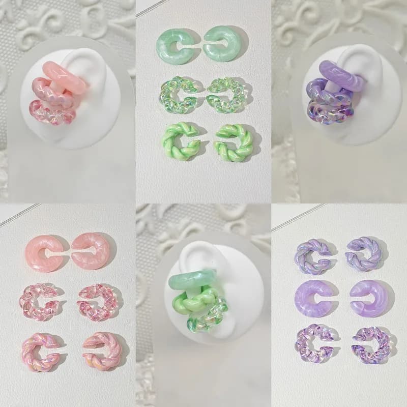 Summer Jelly Ice Acrylic Earrings Candy Fried Dough Twists Colorful Dopamine C-shaped Design Earrings