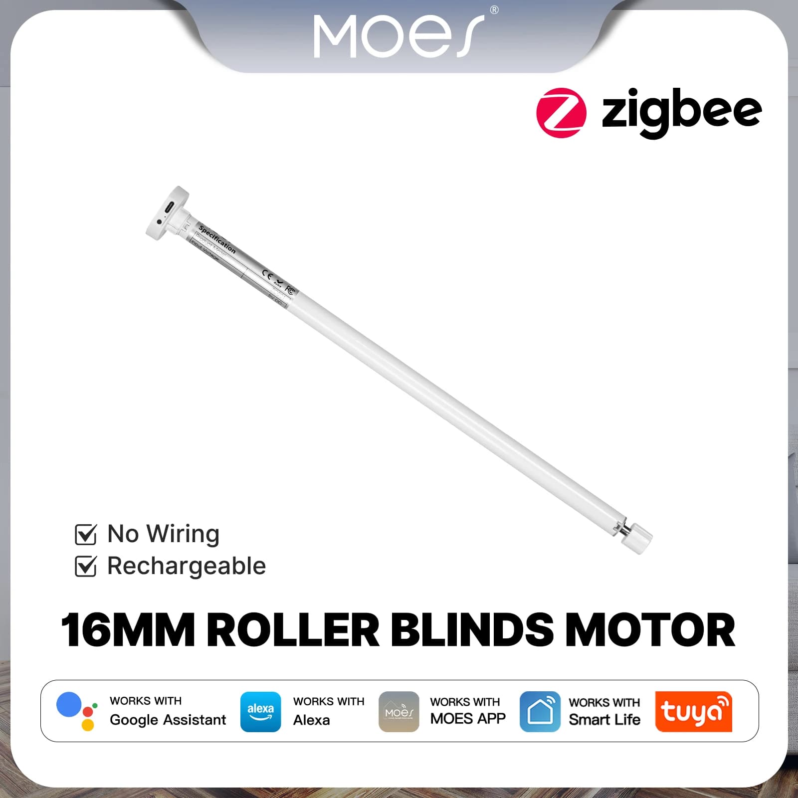 MOES Tuya Zigbee Smart Tende a rullo Motore 16mm Tenda per finestre ricaricabile Tenda per tubo 17/25/28mm Funziona con Alexa Google Home