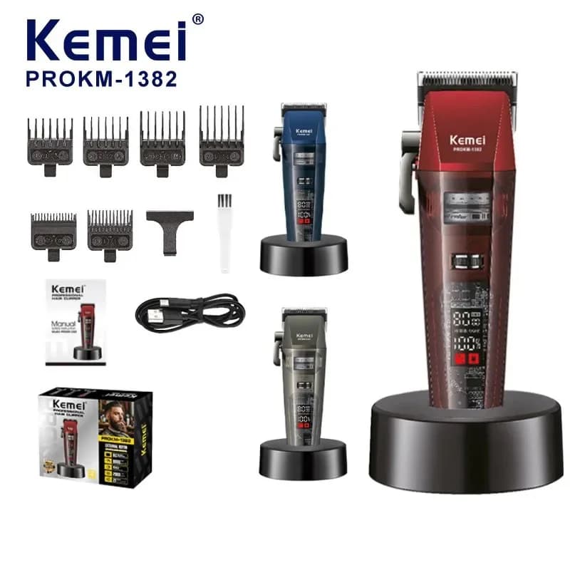 Kemei Electric Hair Clipper Barber Cordless Hair Trimmer Rechargeable Hair Cutting Machine Outer Rotor Brushless Motor DLC Blade