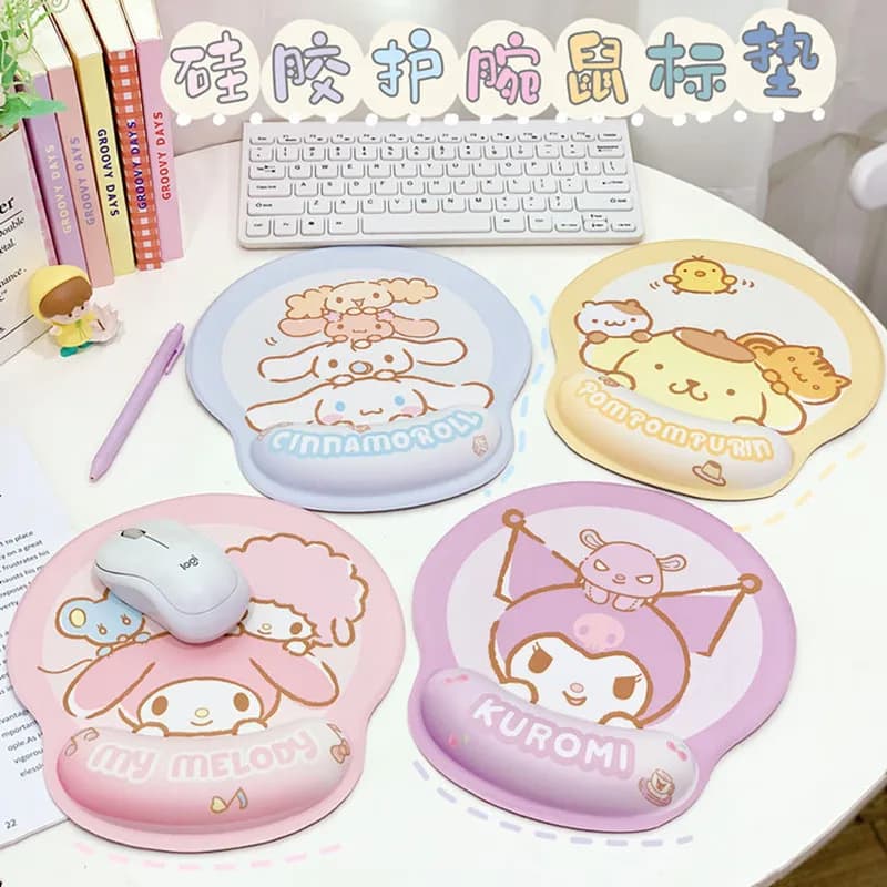 Tappetino per mouse Kawaii Sanrio con poggiapolsi Tappetino per computer in gomma antiscivolo Anime Kuromi Cinnamoroll My Melody Regali per ragazze simpatico cartone animato