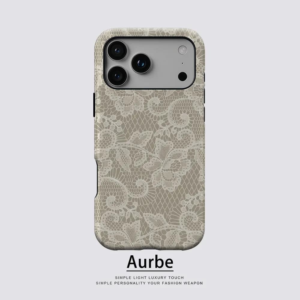 Custodia Aurbe Matte 2-in-1 con Pellicola e Supporto MagSafe per iPhone 17 16 15 14 Plus 17 Pro Max, Antiurto, Rigida, Effetto Avorio con Pizzo