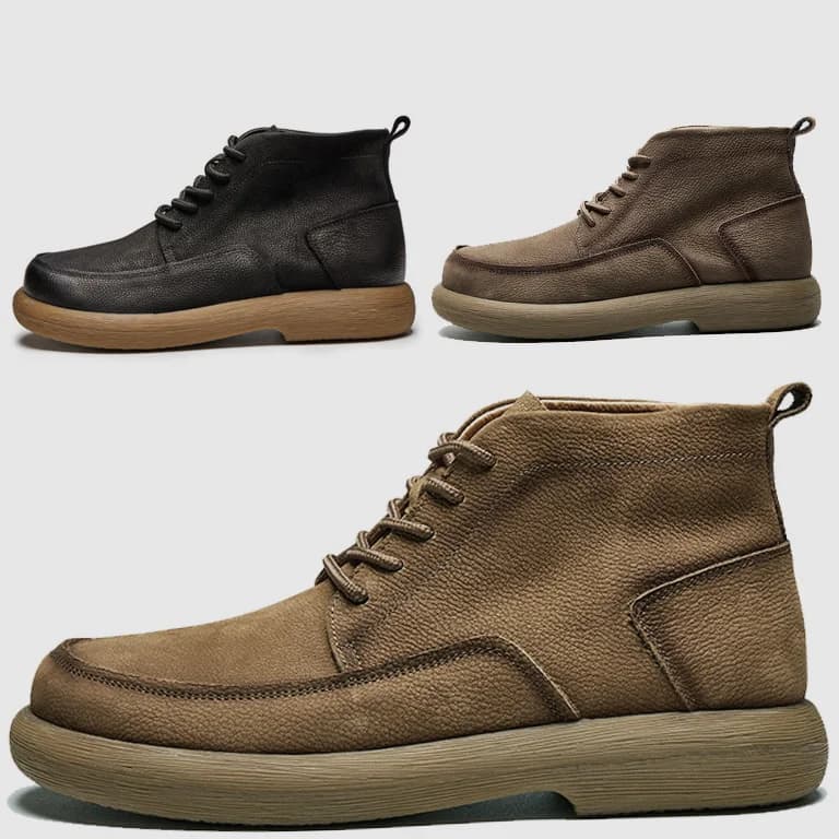 LIHUAMAO Cow Leather work boots men shoes ankle boots platform motorcycle boots outdoor footwear hiking boots casual comfort