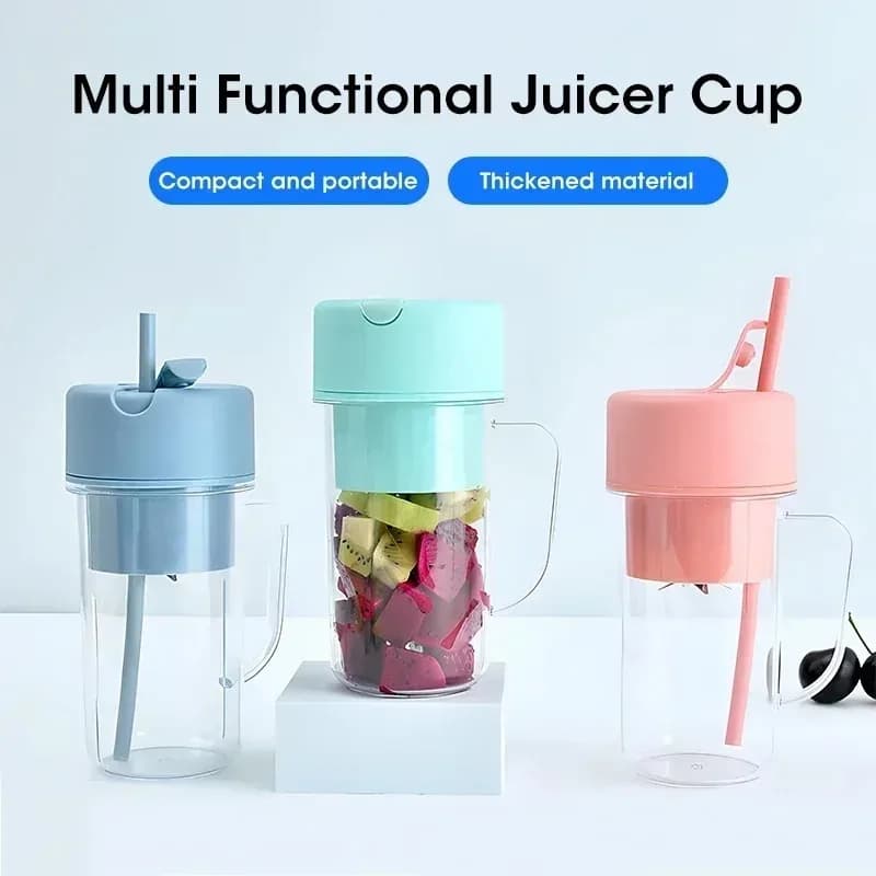 Mini Frullatore Portatile Senza Fili, Ricaricabile USB, 2 in 1 Bottiglia d'Acqua con Cannuccia, Frullatore per Frutta per Palestra, Viaggi, Casa