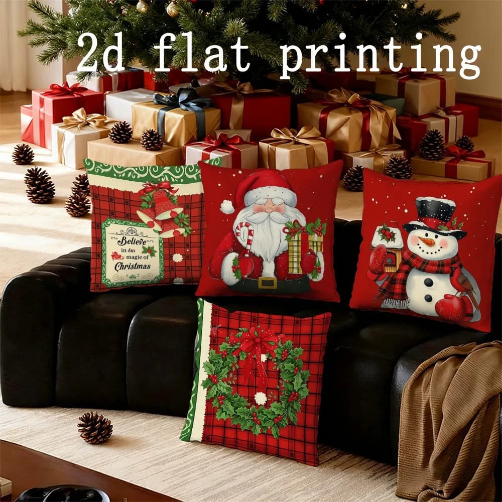 Decorazioni per la casa Fodere per cuscini a tema natalizio con fodera per cuscino con motivo Babbo Natale e pupazzo di neve adatta per divano, camera da letto, auto