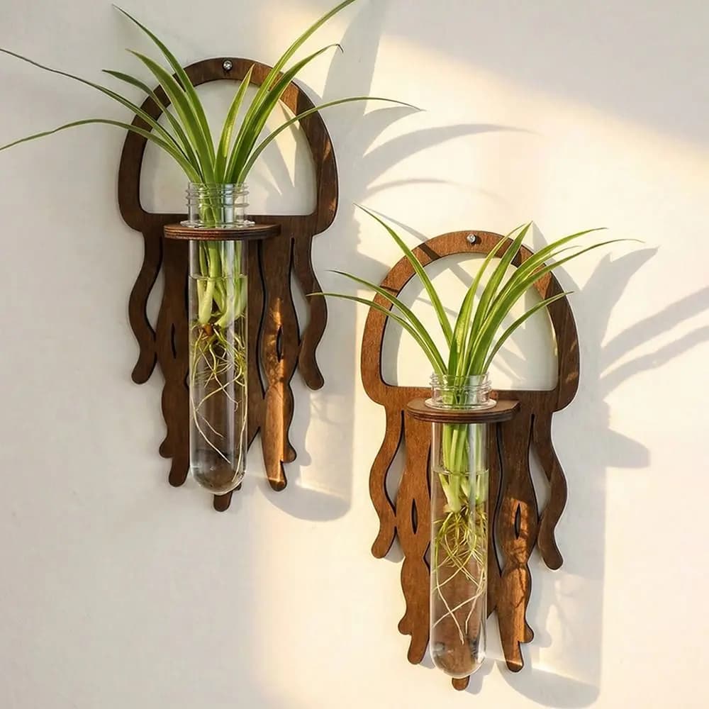 Wooden Lantern Planter Holder Vase Retro Wall Mounted Planter Home Ornaments Geometric Flower Pot Hydroponics
