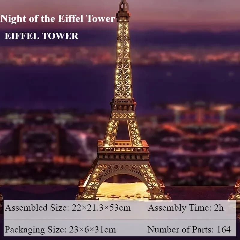 Robotime Torre Eiffel Puzzle 3D in Legno, Blocchi da Costruzione Architettonici Luminosi, Regalo di Compleanno per Ragazzi e Ragazze, Oggetto da Collezione