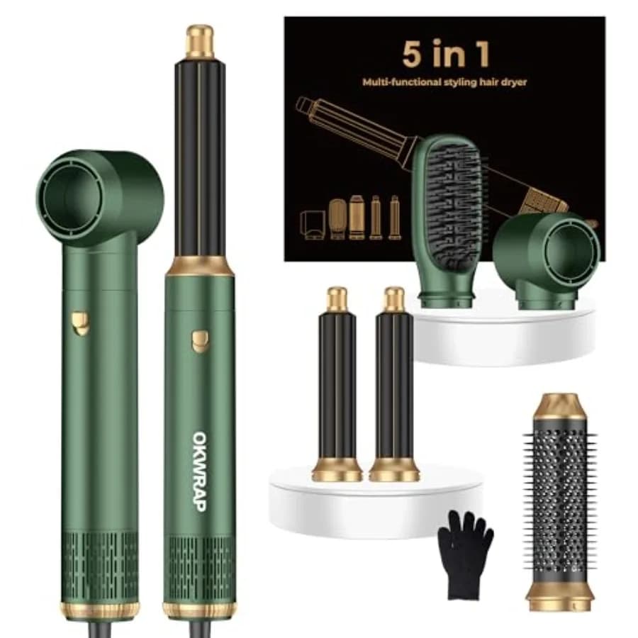 Set di 5 Spazzole Asciugacapelli Multifunzione: Spazzola ad Aria Calda Ionica, Spazzola Rotonda, Strumenti per lo Styling dei Capelli Sinistro e Destro