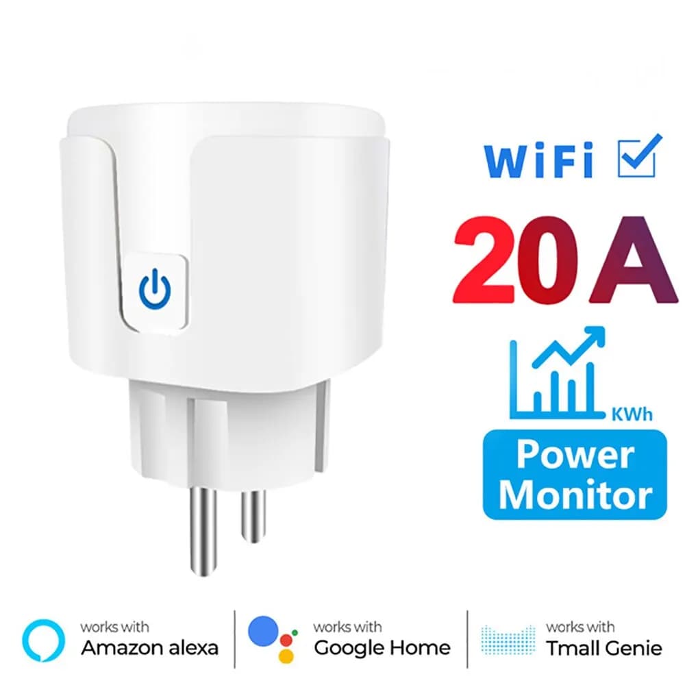 Smart EU Socket 20A WiFi Plug Power Monitoring Smart Home Voice Control Compatible with Google Assistant And Alexa