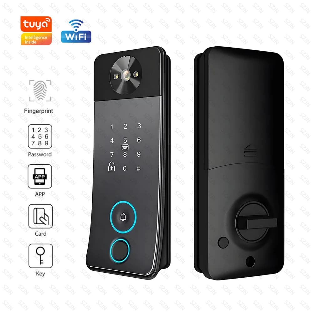 Wifi Smart Door Lock Serratura per porta d'ingresso senza chiave Apertura tramite biometria Password Tag Key e compatibile da remoto con Tuya Smart Life