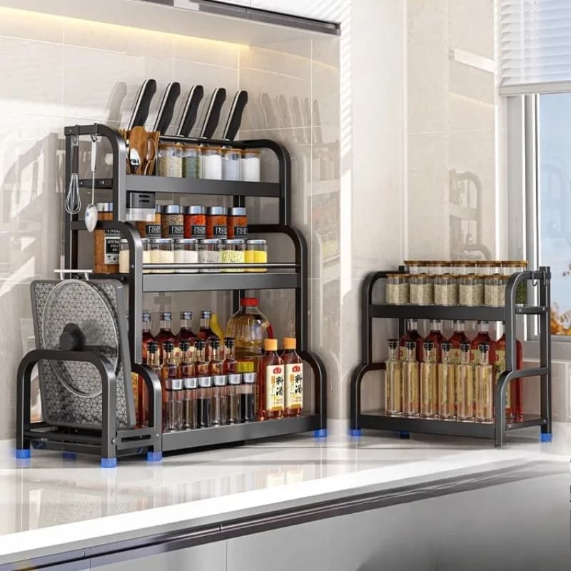 Versatile Multi-Tier Kitchen Organizer Spice Shelf Countertop Seasoning Stand for Corner Storage Culinary Prep Stations