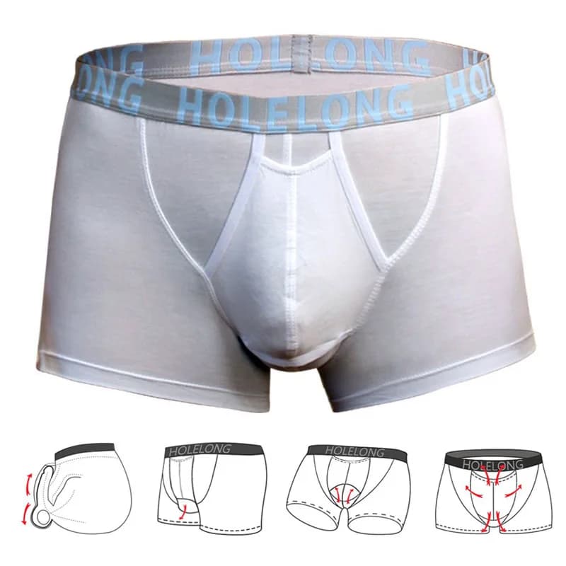 Boxer traspiranti da uomo con rigonfiamento sacchetto per pene convesso a U separato modale morbido foro aperto Lingerie scivola grande biancheria intima corta che migliora