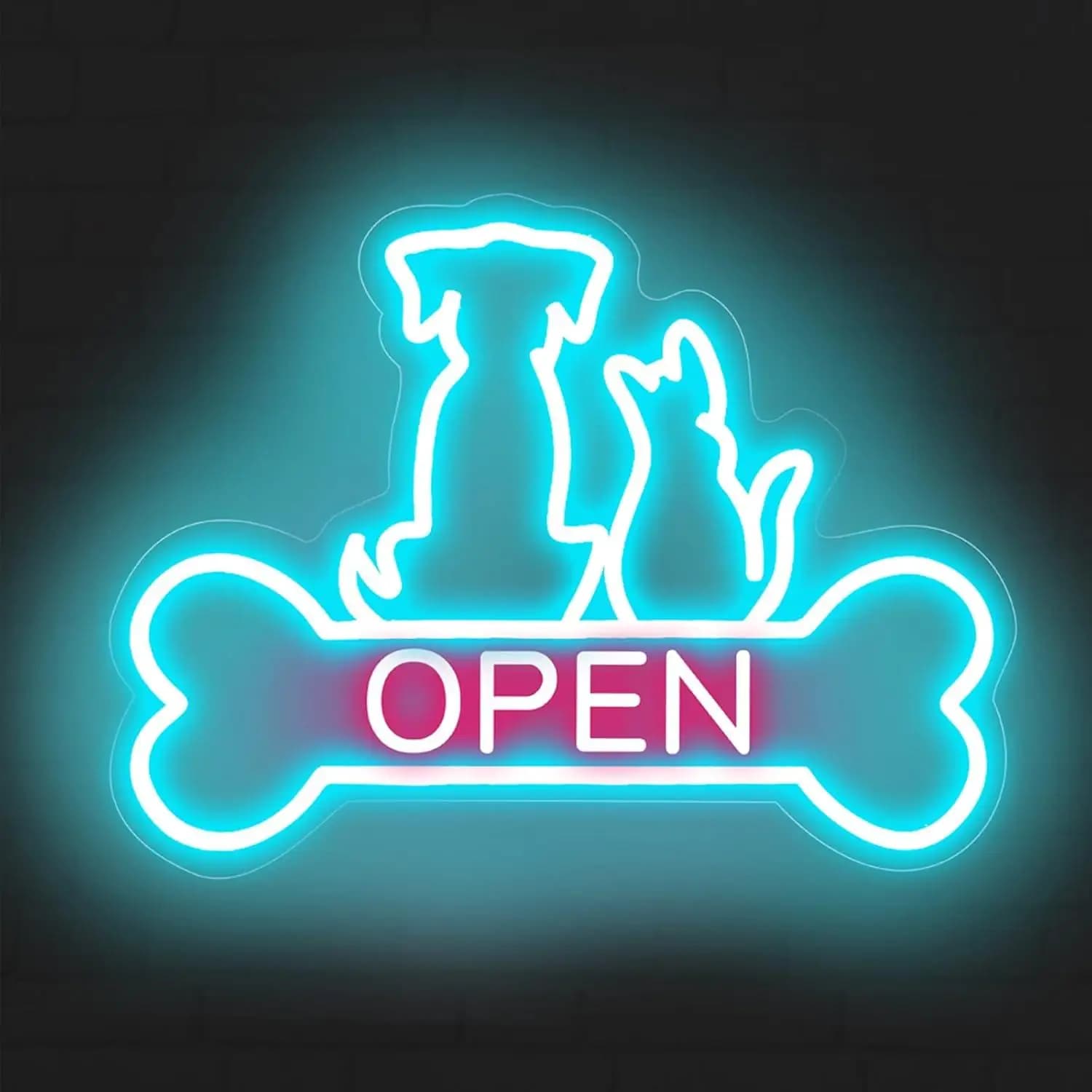 Pet Shop Open Neon Sign USB Dimmable LED Light for Pet Grooming Salon Animal Shelter Vet Clinic Storefront Aesthetic Decor Gifts