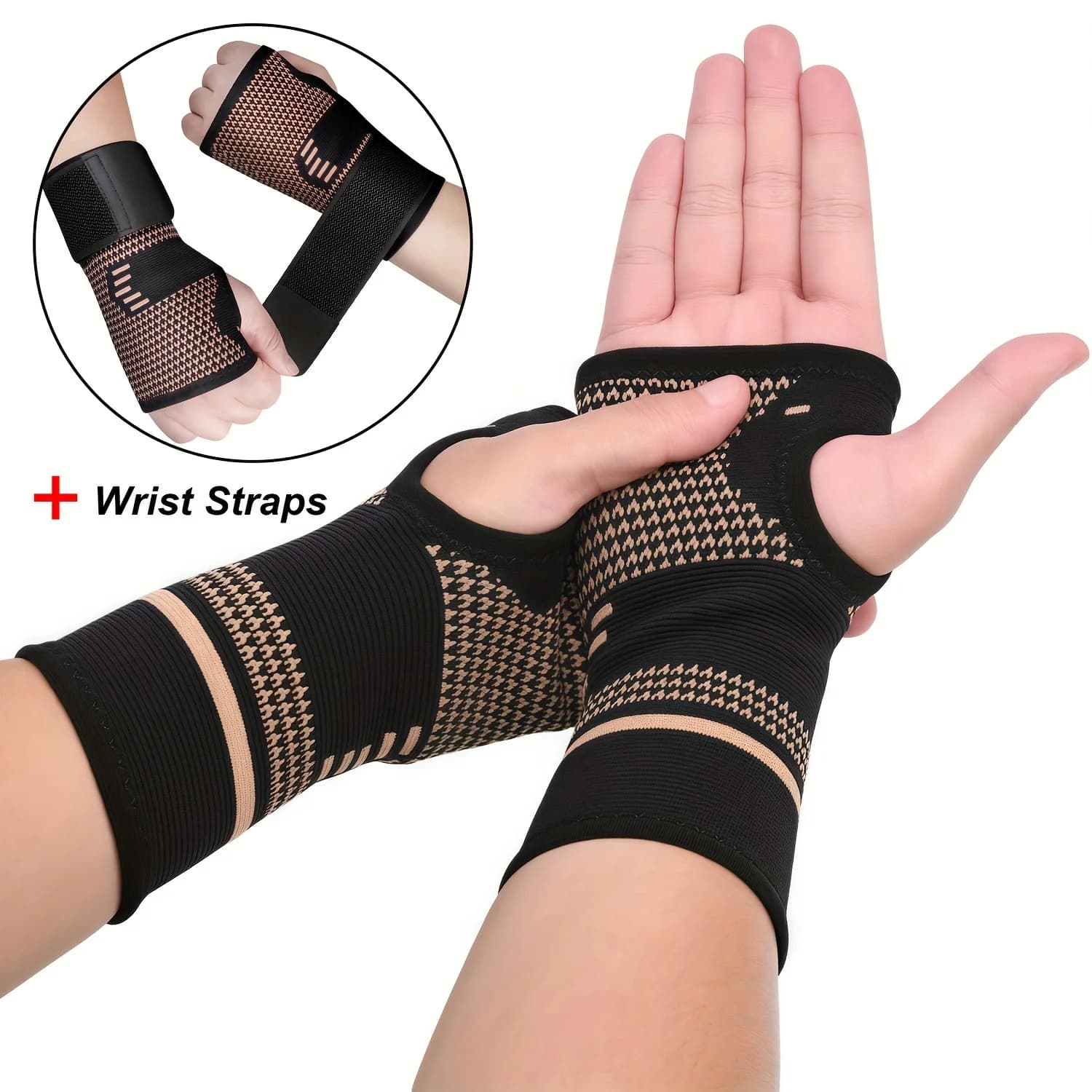 Guanti con supporto per il polso in fibra di rame, 1 pezzo - Supporti per le mani con cinturini a compressione regolabili per uomo e donna