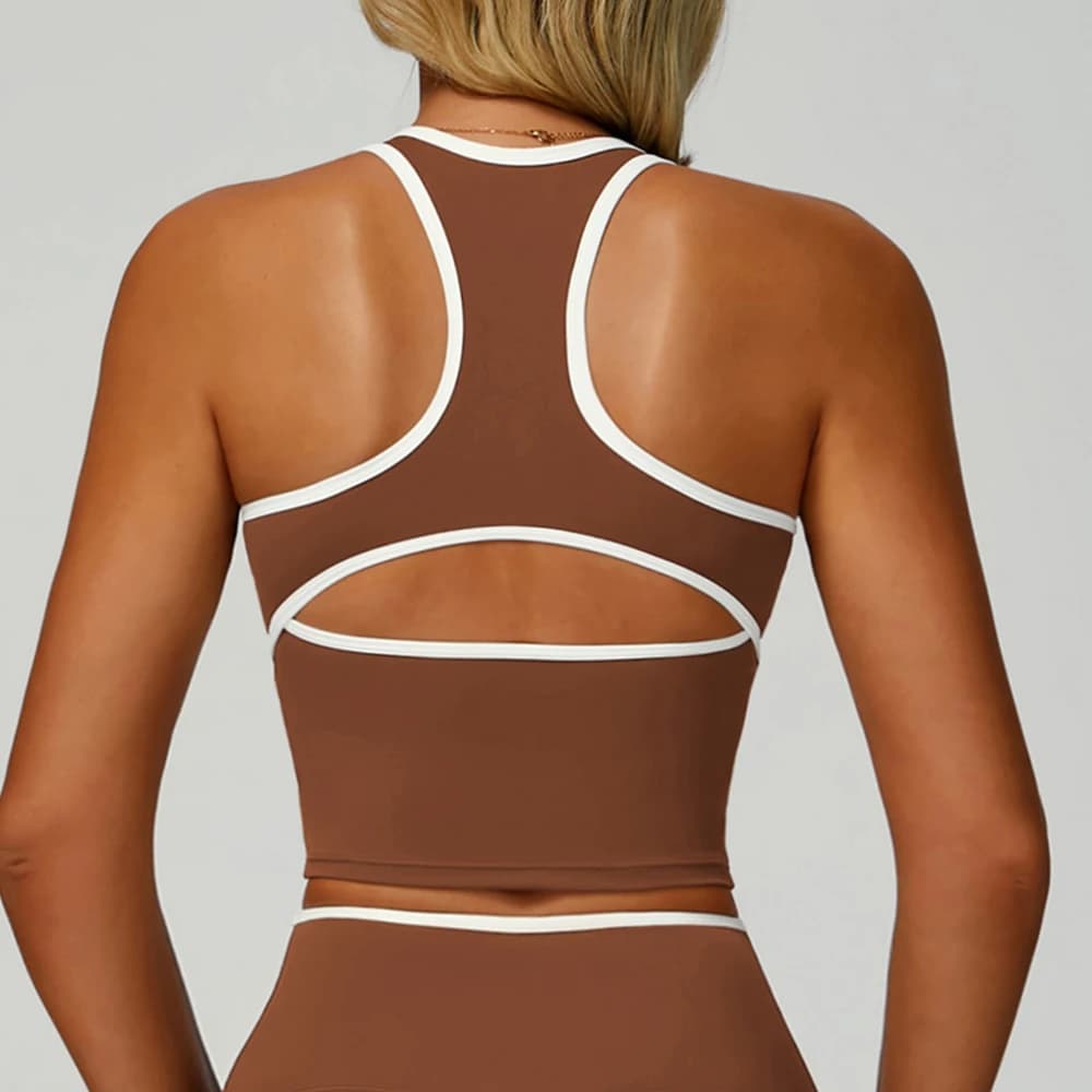 Reggiseno sportivo a blocchi di colore Gilet da yoga Donna Top attillato ad alta resistenza Allenamento completo Palestra Allenamento Intimo yoga con imbottitura sul petto