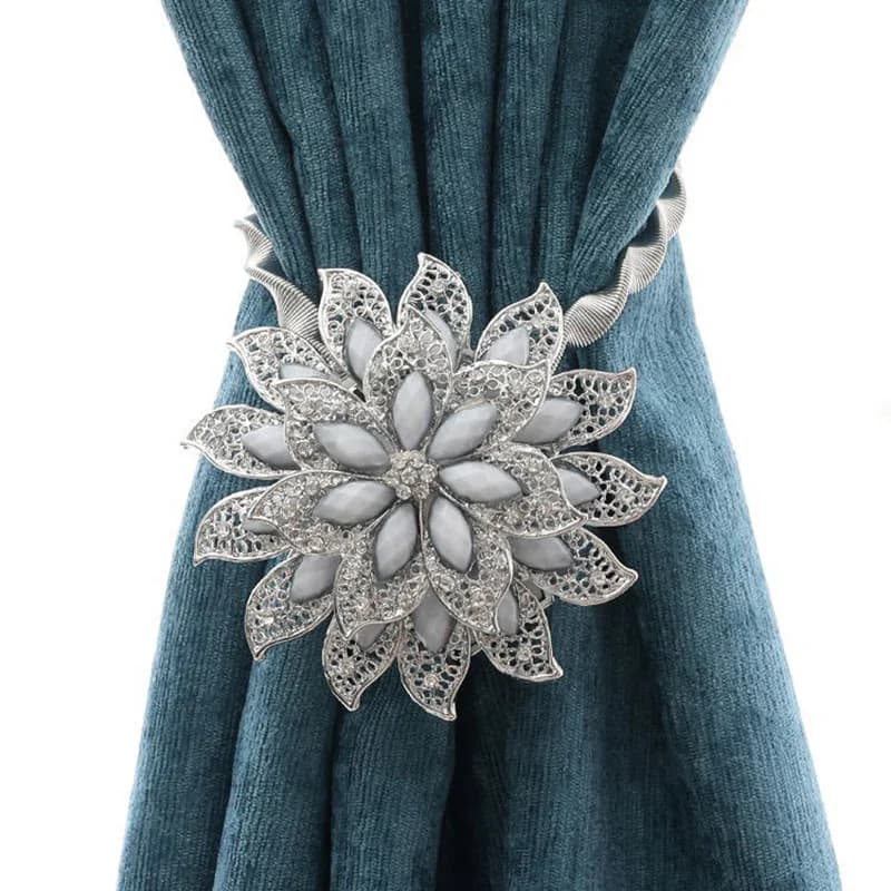 Anelli Magnetici a Forma di Fiore per Tende, Fermagli con Strass e Filo d'Acciaio, Accessori per Finestre