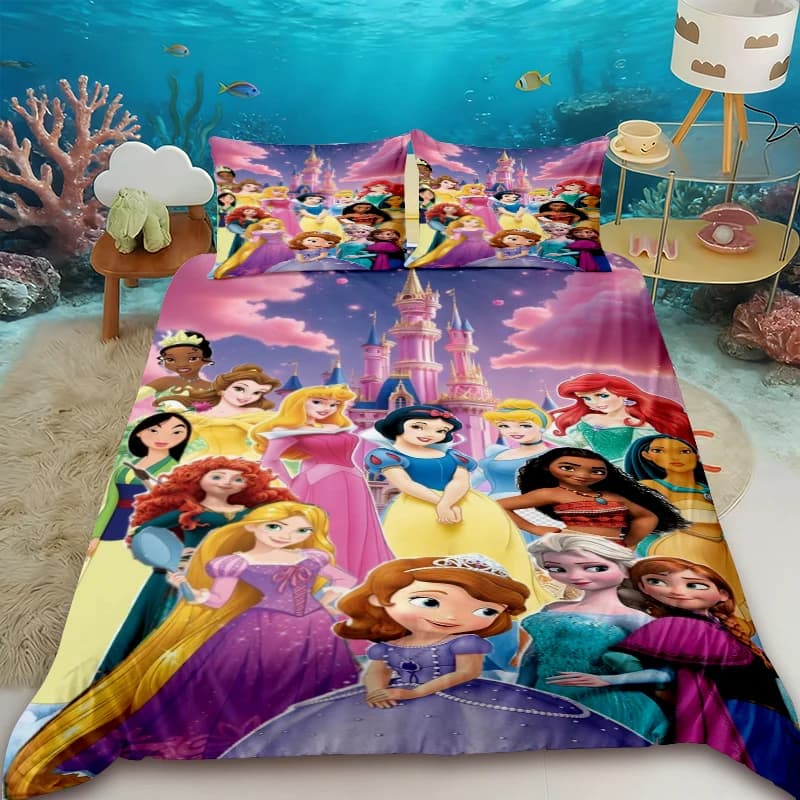 Dream Princess series Disney cushion cover set, bed linen set with cartoons by Princess Cinderella, soft and delicate on the skin, bedroom decorations, gifts