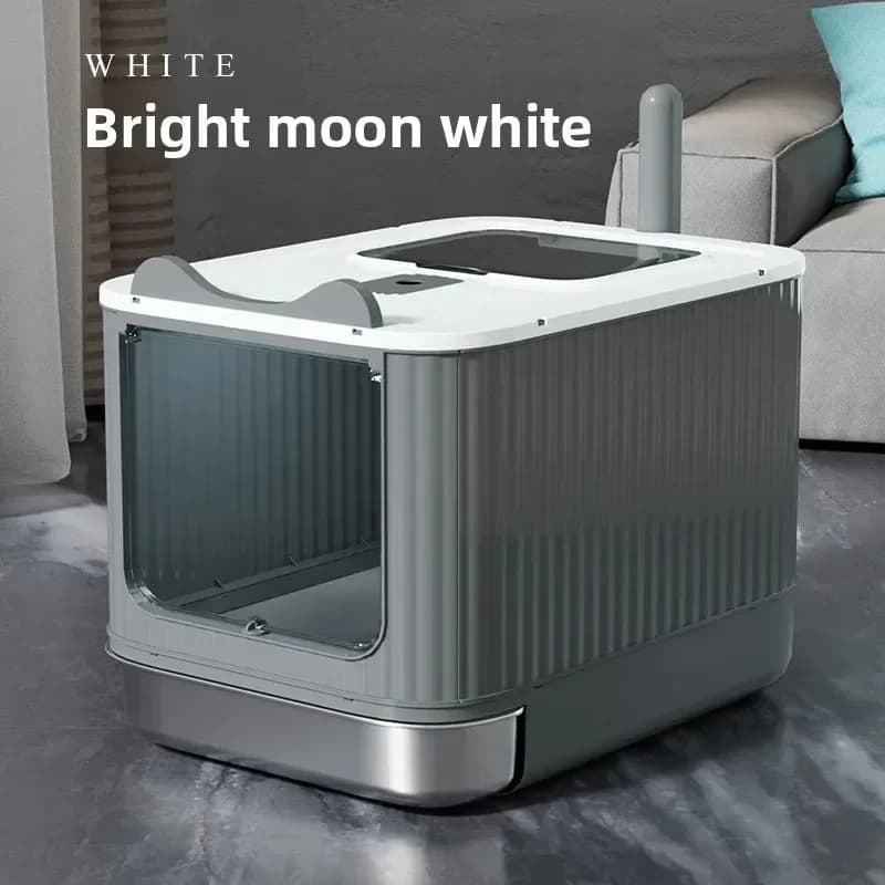 XXL Stainless Steel Cat Toilet with Anti-Splash Drawer Easy Clean Automatic Self-Cleaning Enclosed Cat Litter Box for Cats