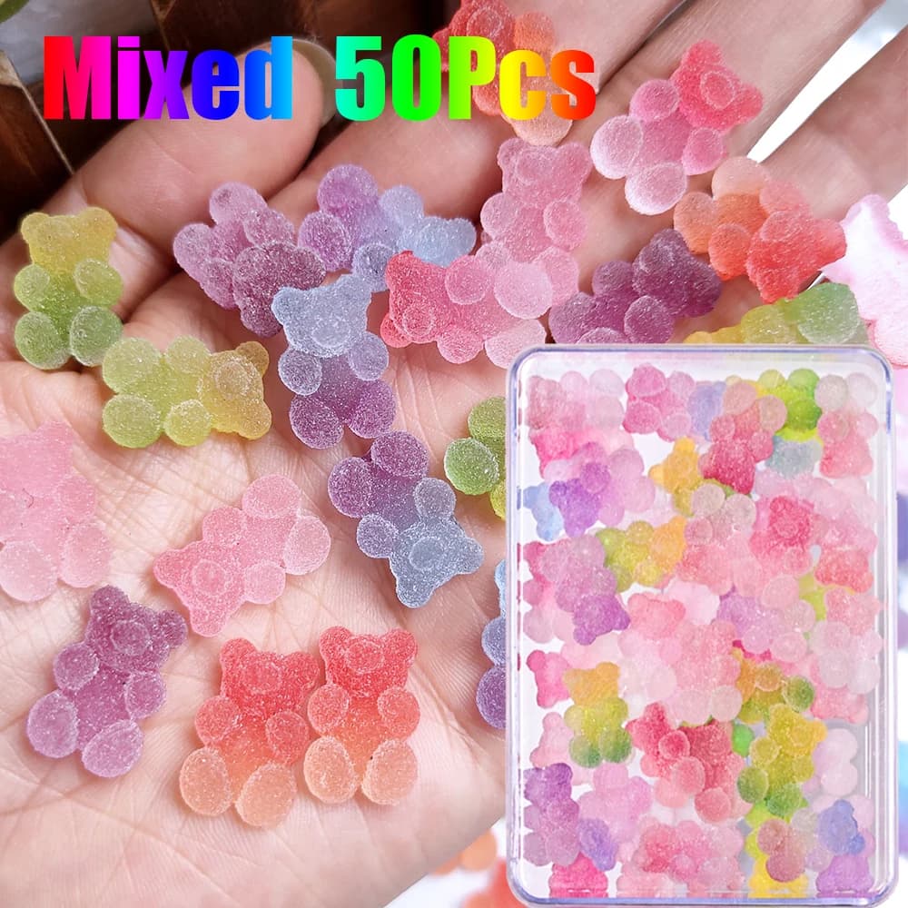 50 Pz-box Mixed 3D Gradient Inflatable Art Nails Decoration 12*18 Kawaii Bear of Sugar Pendants and Pendants for Nails FAI FROM TE Flat-Back Bear Nails Nails Parts