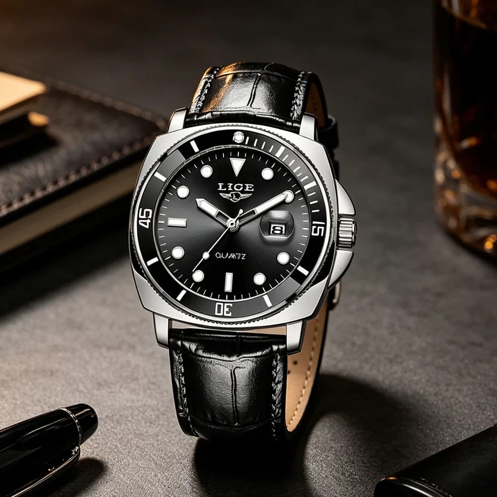 LIGE New Business Men's Quartz Watch Personalized Waterproof Night Light Calendar Fashion Men's Quartz Watch for Man