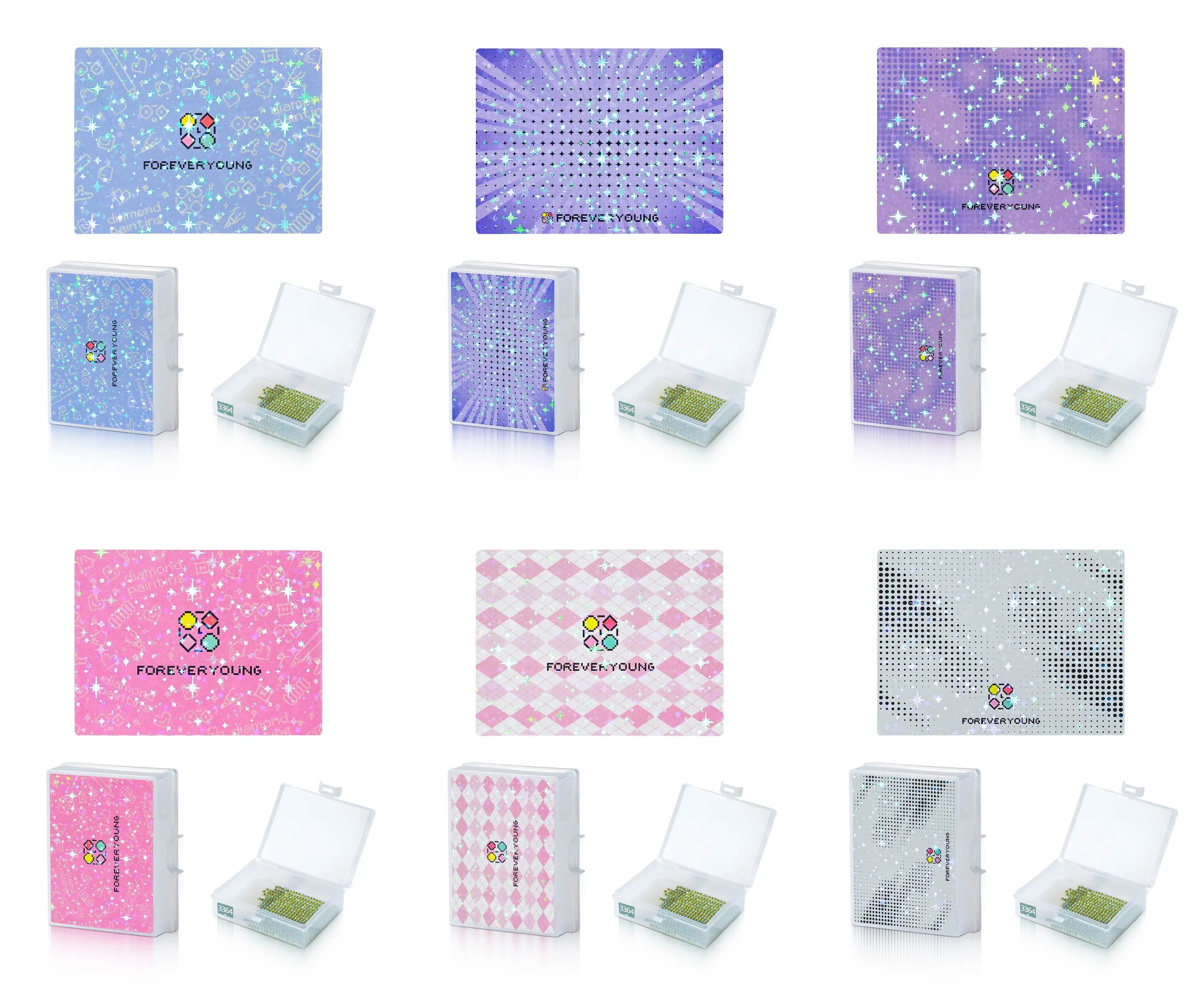 Adesivi per Fondo Vassoio Portaoggetti Diamond Painting Forever Young, 6 Colori, Cuscinetti Autoadesivi Compatibili con Formati Standard ed Extra Large