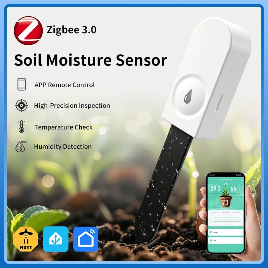 Zigbee 3.0 Smart Soil Moisture Sensor Soil Tester Air Temperature Humidity For Garden Plants Monitor Zigbee2MQTT Tuya Smart Life