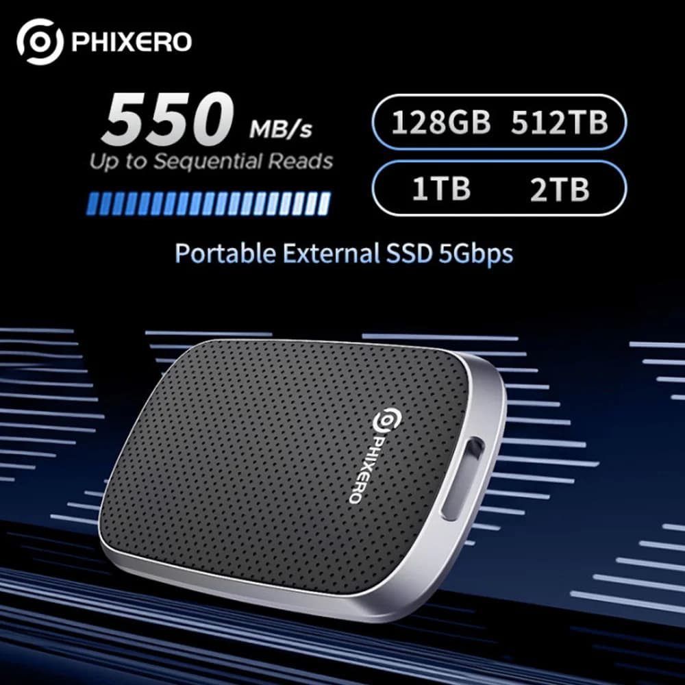 PHIXERO SSD esterno da 1 TB 128 GB 256 GB 512 GB 1 TB Fino a 550 MB/S Alimentatore portatile a stato solido PSSD 5 Gbps per tablet Laptop