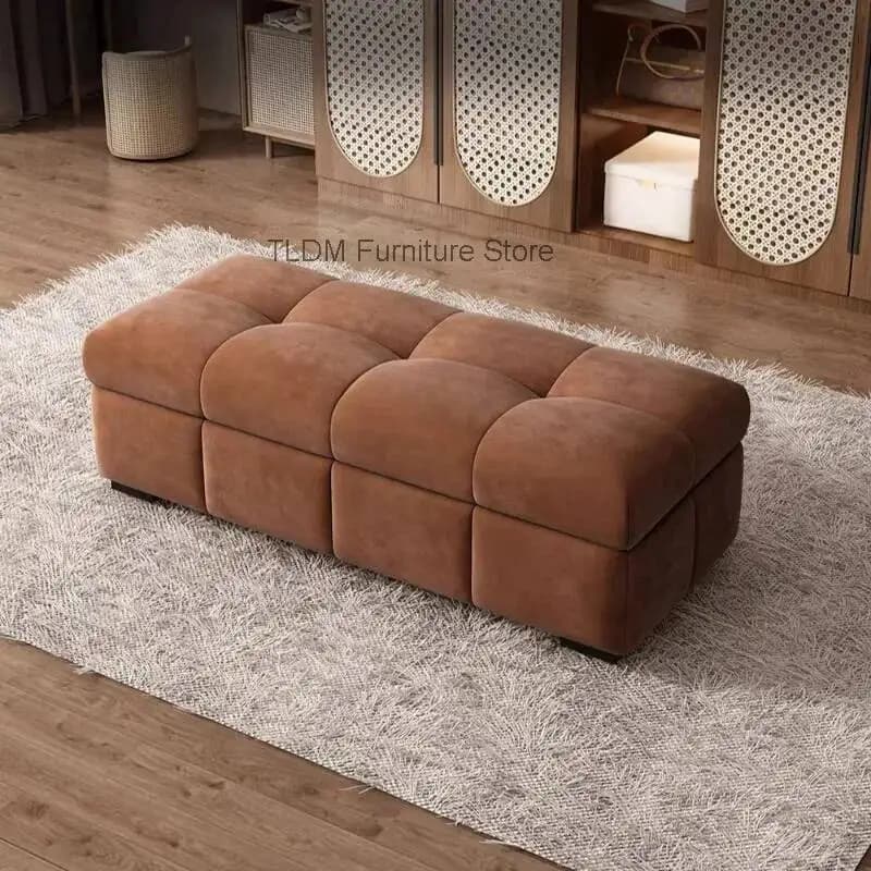 Modern Luxury Velvet Block-Tufted Bench Plump Cushion Upholstered Entryway Bench for Living Room Cloakroom