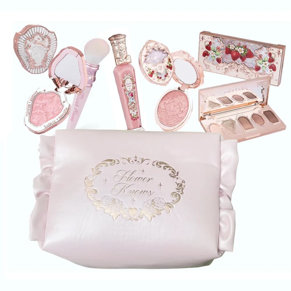 Set Trucco Completo Flower Knows All In One - Cofanetto Regalo con Fondotinta Cushion Effetto Giardino, Blush Opaco e Rossetto Vellutato a Lunga Durata, con Borsa