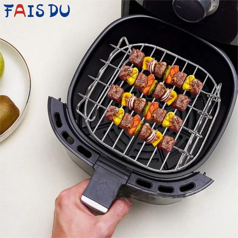 Stainless Steel Double Layer Rack Air Frying Rack Set With 4 Skewers Air Fryer Accessories Ninja Power Philips