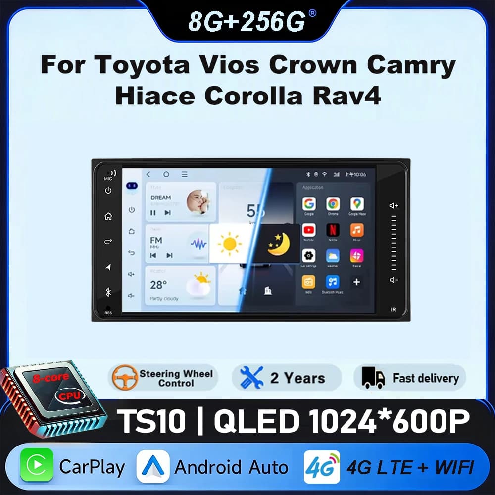 7 Inch Car Radio For Toyota Vios Crown Camry Hiace Corolla Rav4 Carplay Android Auto Stereo Multimedia Autoradio Touch Screen 4G