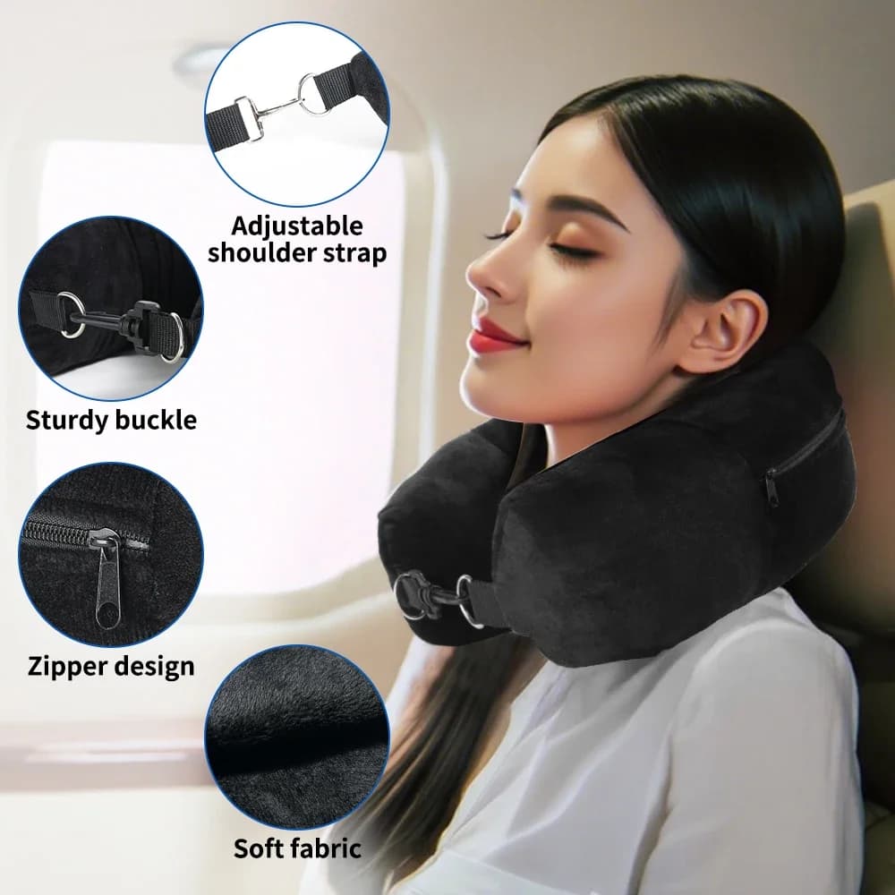 Cuscino da viaggio a forma di U, ricaricabile con vestiti e elementi essenziali quotidiani, elementi essenziali per viaggi in auto e aereo, elementi essenziali per il viaggio