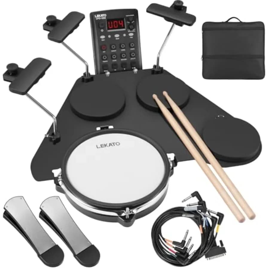 CPD-1000 Batteria Elettronica con Pad in Mesh Silenziosi, Batteria Elettrica Portatile, Oltre 220 Suoni, USB MIDI, 2 Robusti Footswitch, Stic