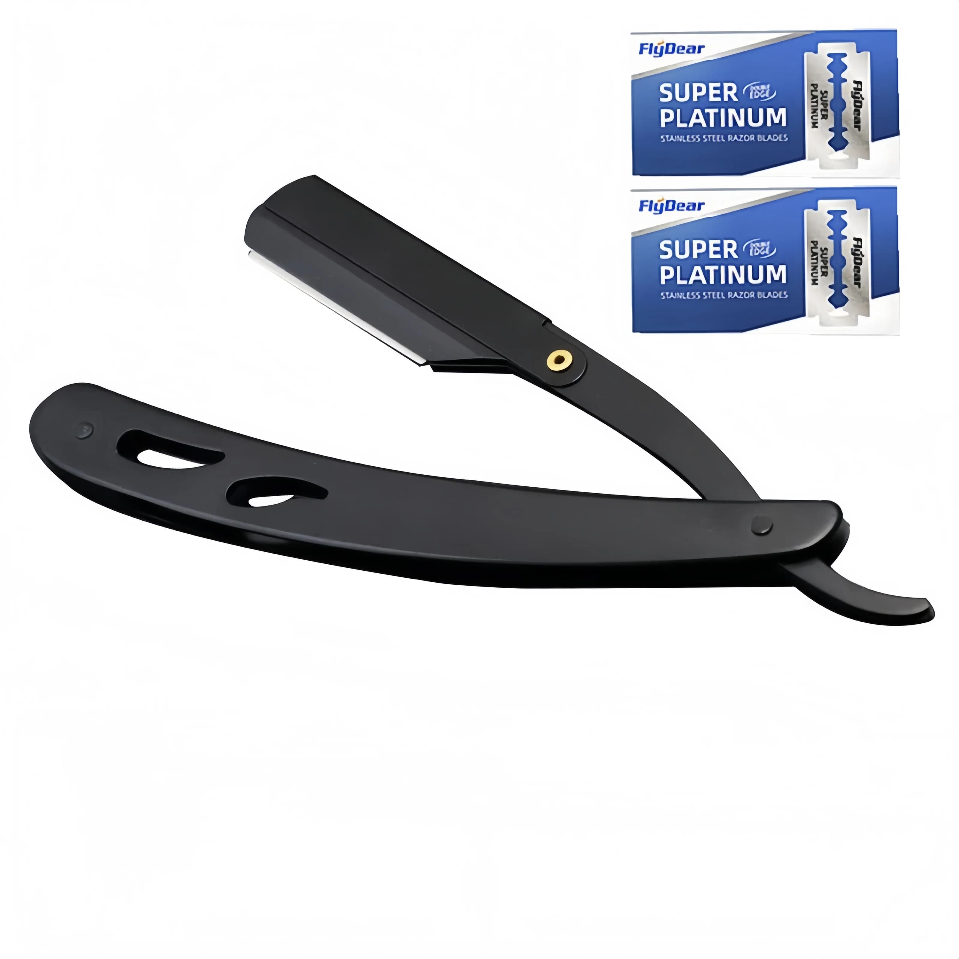 Men's Beard Barber Razor Folding Sawn Knife Classic Black Axle Hair Razor for Pubic Hair Support for Straight Saver Stainless Steel