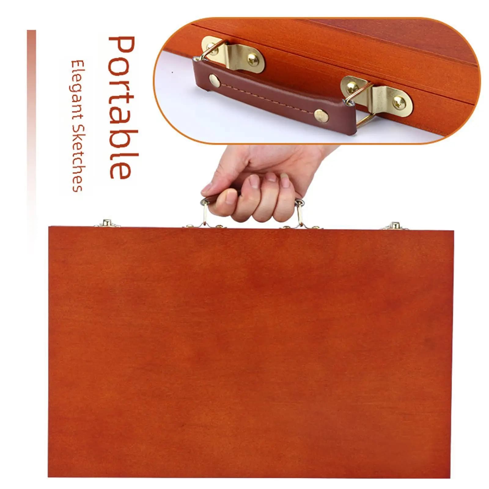 Valigia rettangolare per organizer per pittura in legno da 14,57x9,06 pollici Custodia per attrezzi da disegno da viaggio portatile per adulti portatile