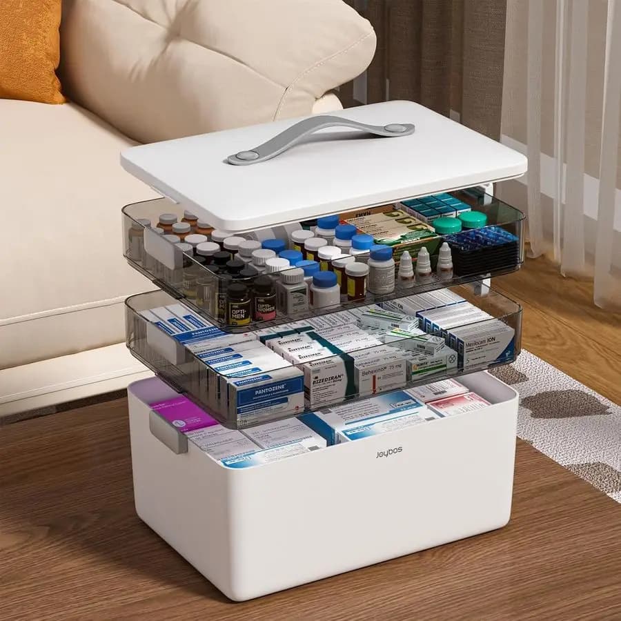 3 Level Wall Cabinet, Empty Emergency Kit, Portable Organizer for Medium Supplies with Leather Handle for Home