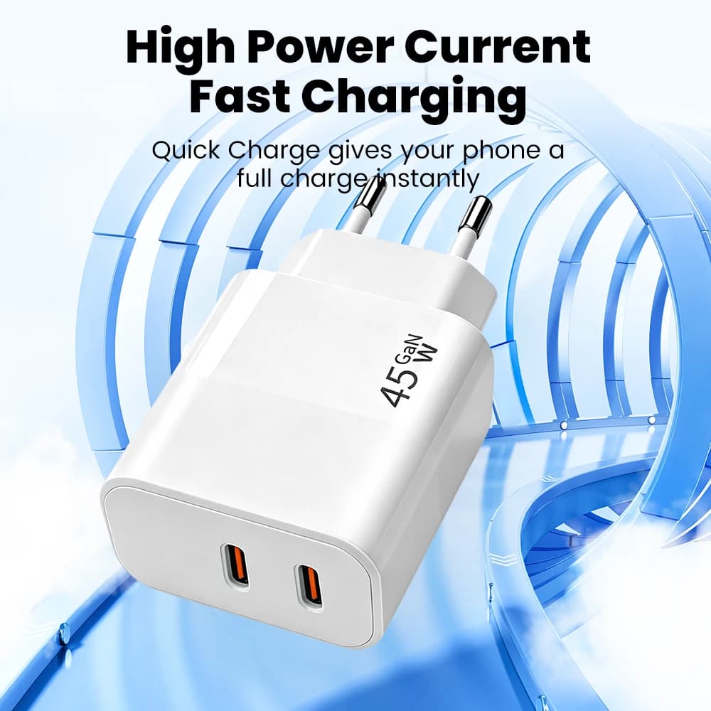 45W Dual PD Charger Fast Charging Travel Mobile Phone Charger Adapter Quick Charger EU/US Plug Wall Charger For iPhone 15 16 17