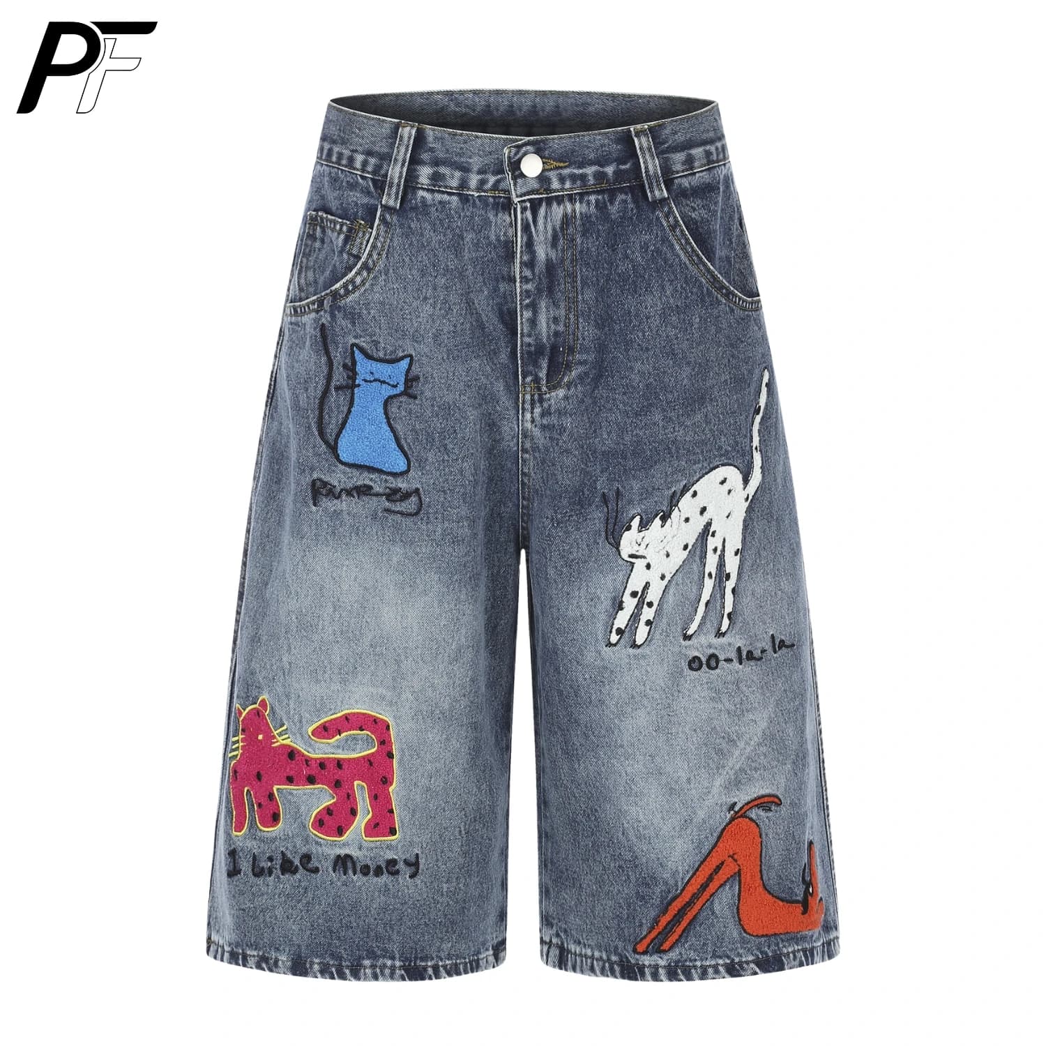 Pantaloncini in Denim Y2K da Donna, Jeans Oversize Baggy con Stampe di Animali Cartoon, Streetwear Hip Hop a Gamba Larga, Stile Harajuku Estivo