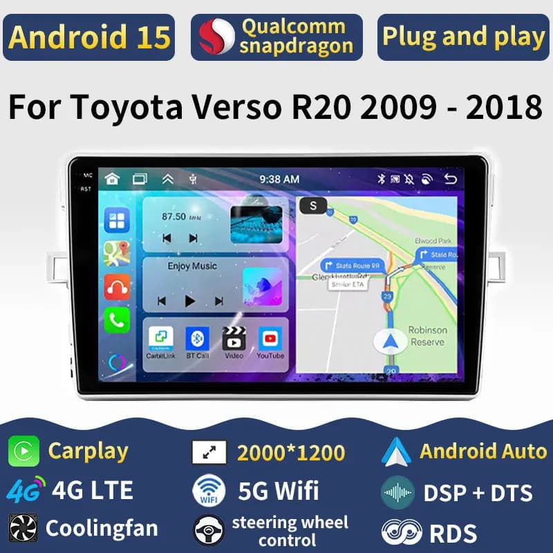 Android 15 Carplay Per Toyota Verso R20 2009 - 2018 DSP Stereo WIFI Audio Auto 4G LTE 2din Lettore di Navigazione GPS Auto Radio Video